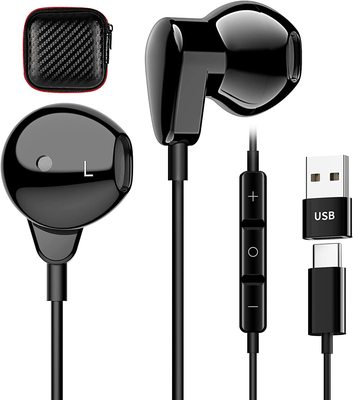 Usb C Headphone with Type-C Plug Black