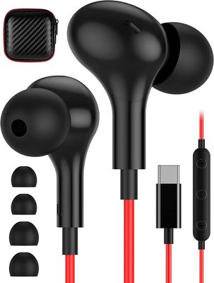 USB C Earbuds for Pixel 6 7 Pro Red